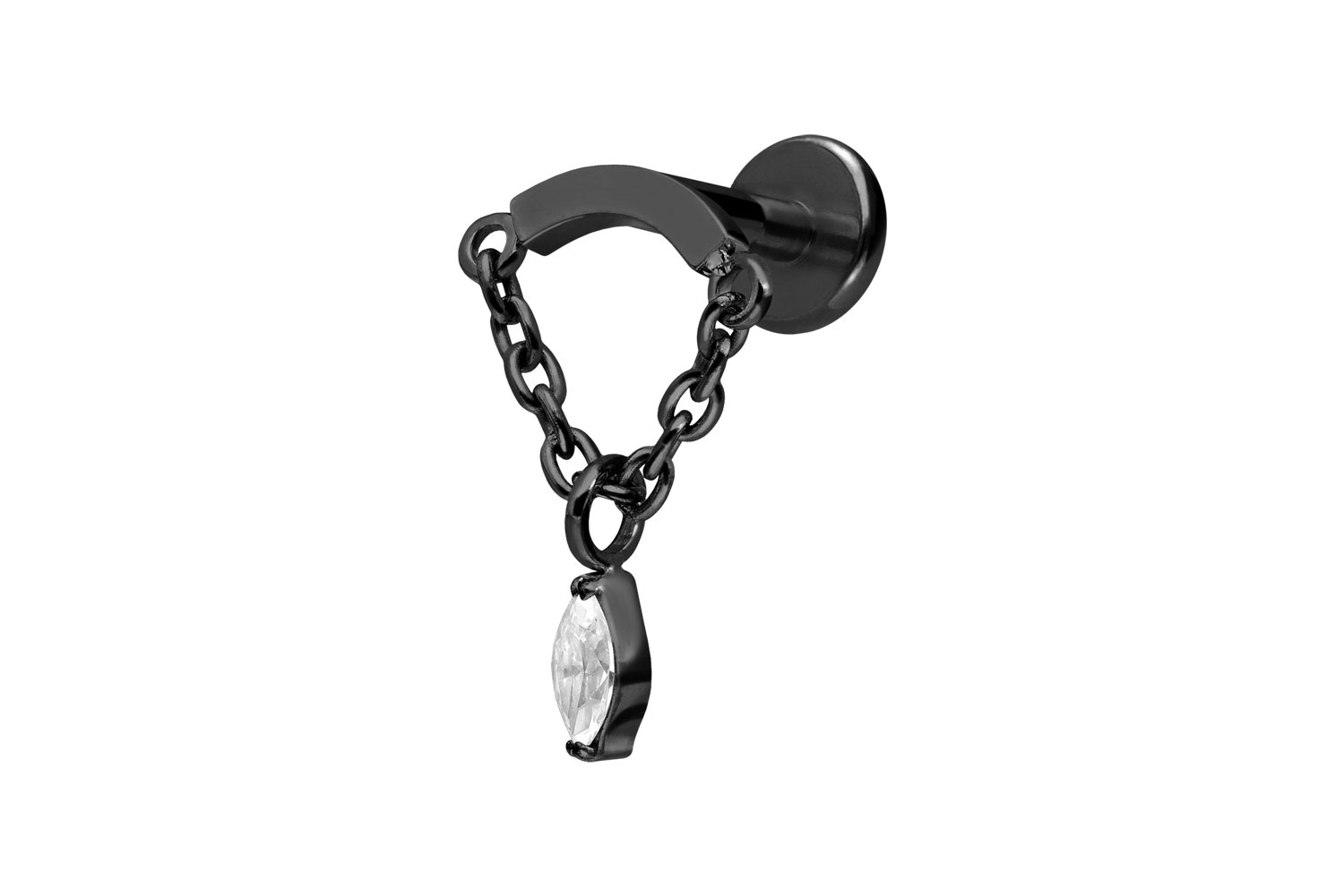 Titan Labret Piercing mit Innengewinde BOGEN + KETTE + KRISTALLTROPFEN